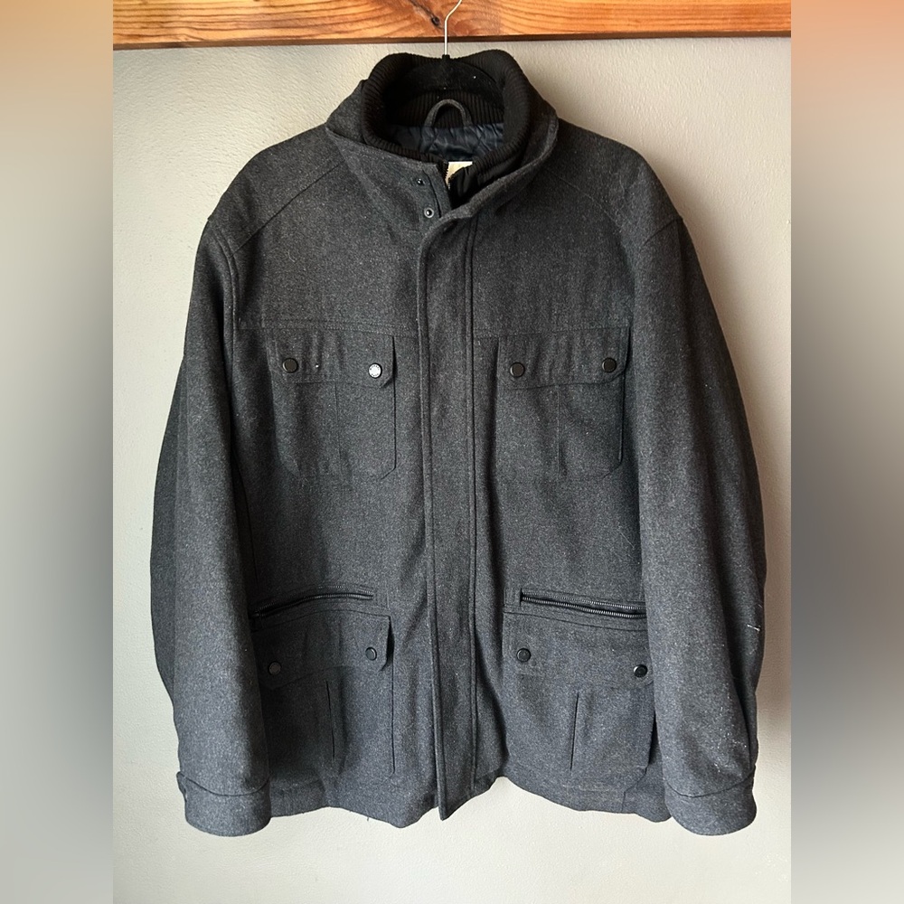Michael Kors Jacket Coat Mens XXL Charcoal Gray Wool Blend Full Zip Snap Front